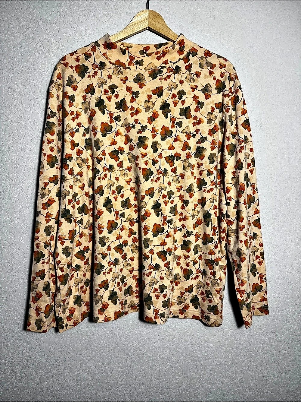 Westbound Autumn Leaf Print Cotton Mock Neck Top